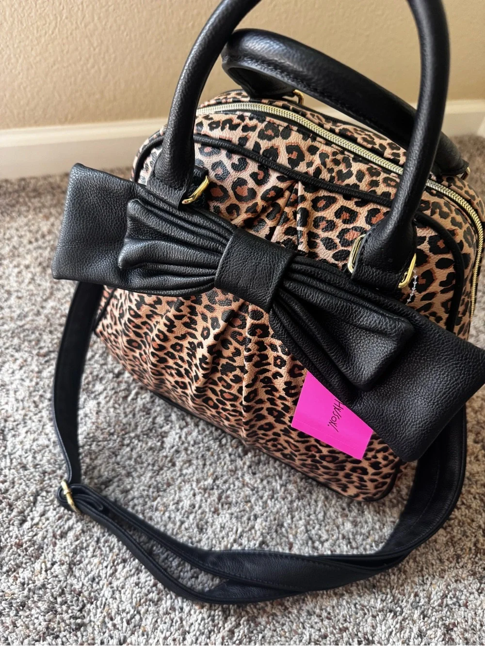 NWT Betsey Johnson Cheetah Leopard Bow Dome Satchel Crossbody Purse